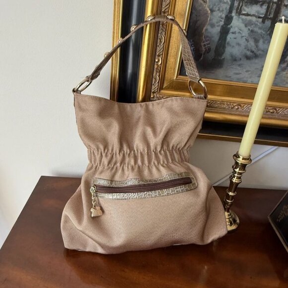 Kathy Van Zeeland Gold Jewel Embellished Shoulder Bag Croc Trim  Back Pocket - Picture 5 of 15